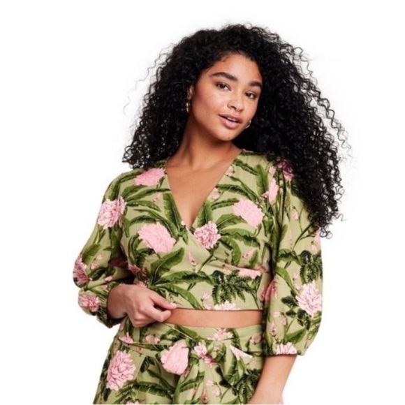 Agua Bendita Tops - Agua Bendita x Target Peony Tie Wrap Top Floral Linen Blend Beach Small